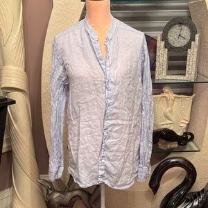 Light Blue Linen Mandarin Collar Shirt